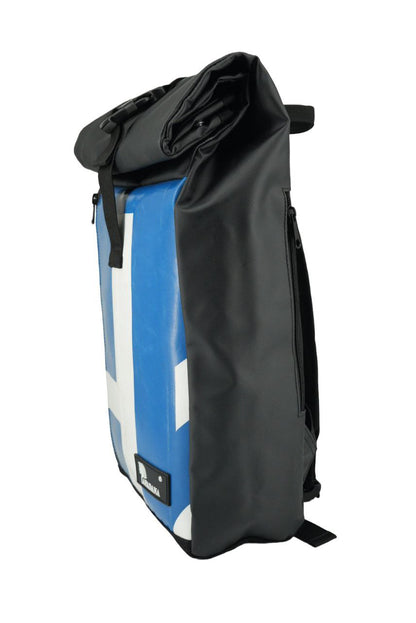 Rolltop Rucksack aus recycelter LKW-Plane | Wasserdicht | Laptopfach | Handgemacht | Unisex