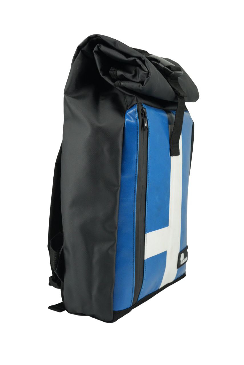 Rolltop Rucksack aus recycelter LKW-Plane | Wasserdicht | Laptopfach | Handgemacht | Unisex