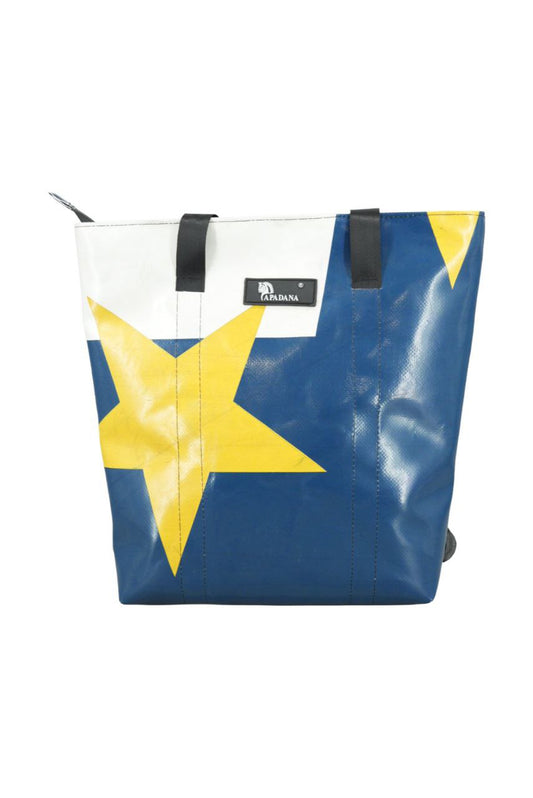 2-in-1 Tasche aus recycelter LKW-Plane – Shopper & Rucksack – 35×29×10 cm – Für Reisen & Einkauf
